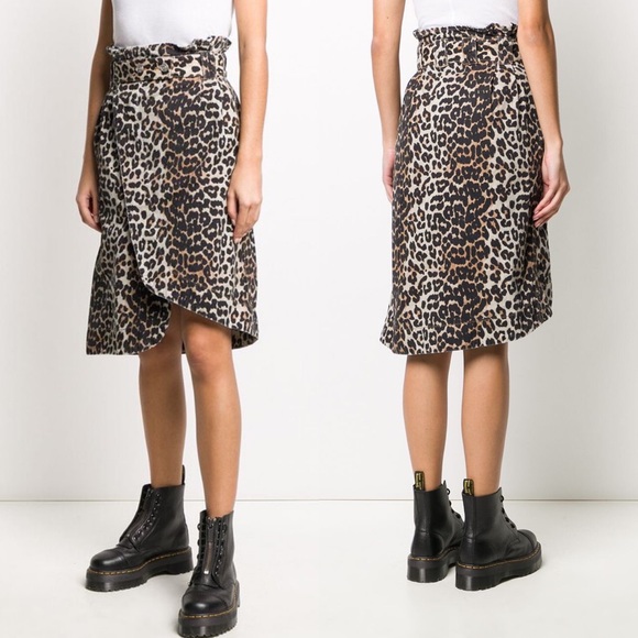 NWT GANNI Leopard Print Asymmetric Denim Skirt